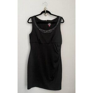 NWT Vince Camuto BLACK Beaded Scoop Neck Dress Size 12 Embellished NEW Classic
